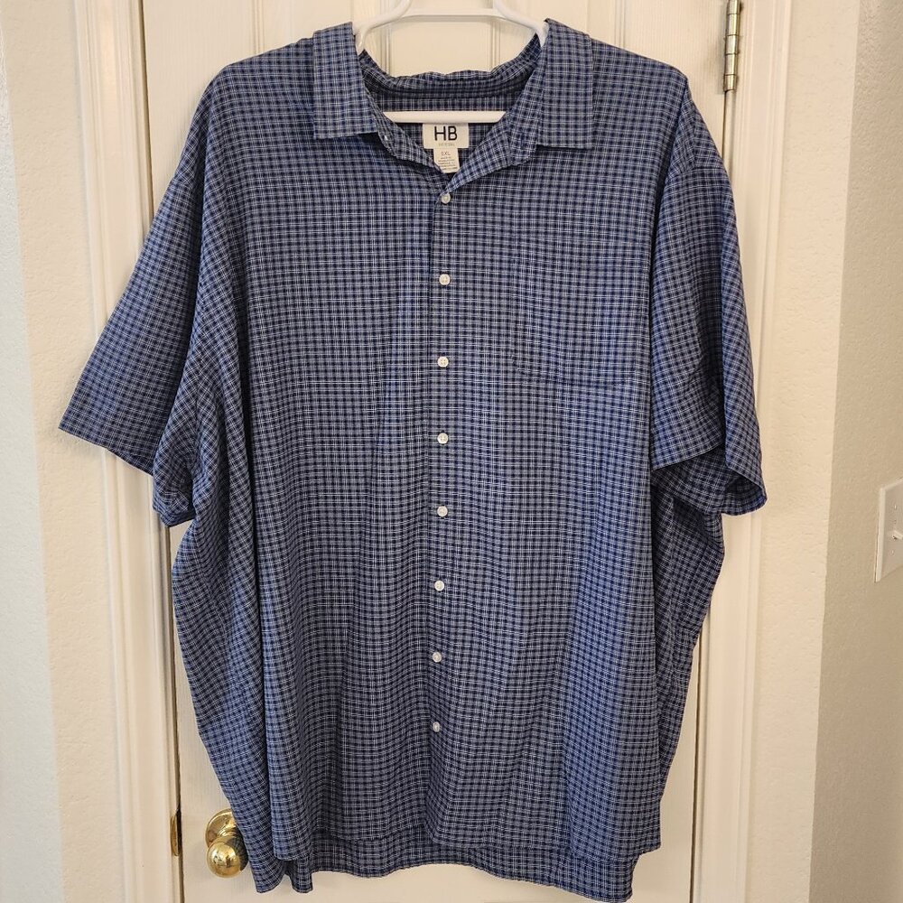 HB Blue Micro-Check Short Sleeve Shirt – 5XL – 100% Polyester